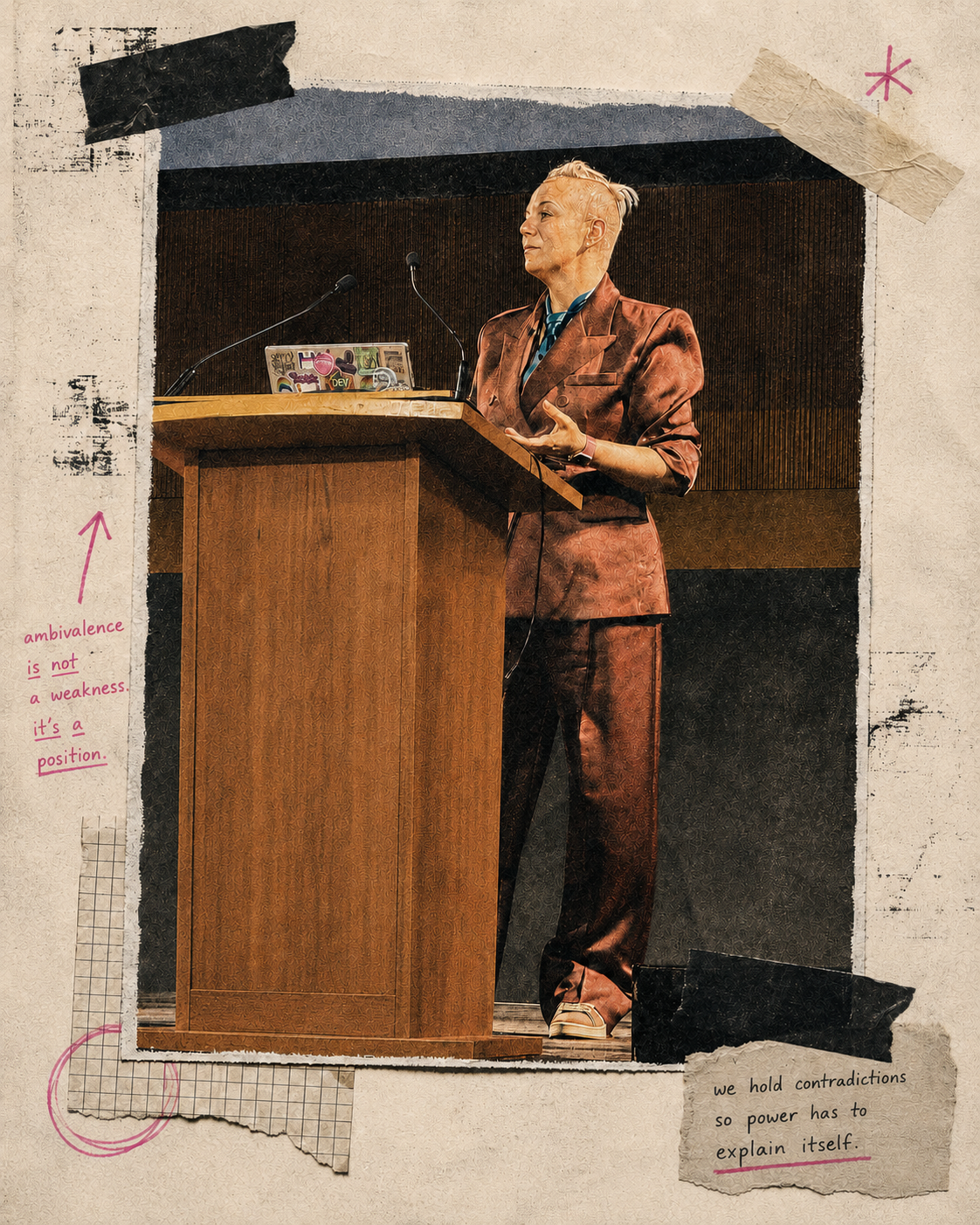 Luise Freese speaking on stage at a conference